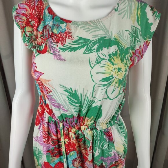 BeBop Red Green Floral Sleeveless Fit Flare Zip Back Knit Midi Dress Size XL - Picture 3 of 12